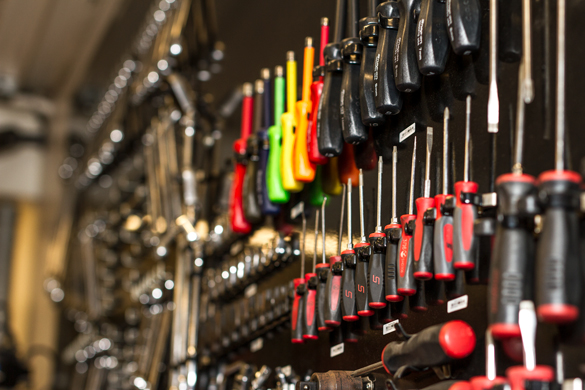 Wall of organized auto tools.