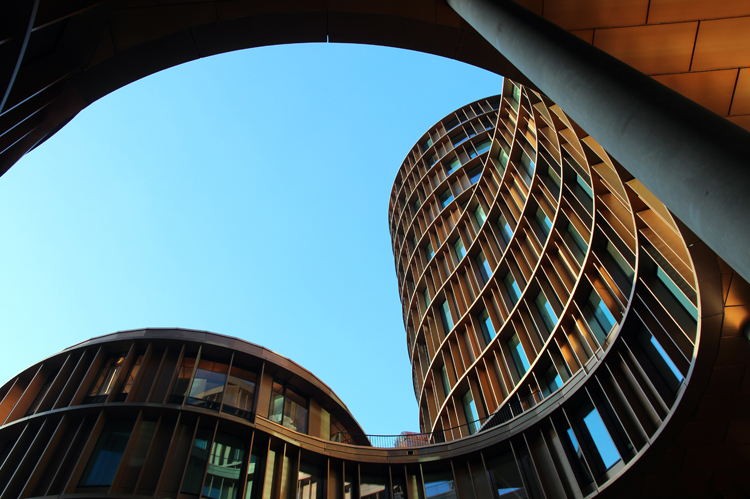 Modern shaped building.
