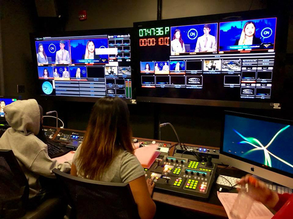 Cougar News, New Media Journalism students in the studio.