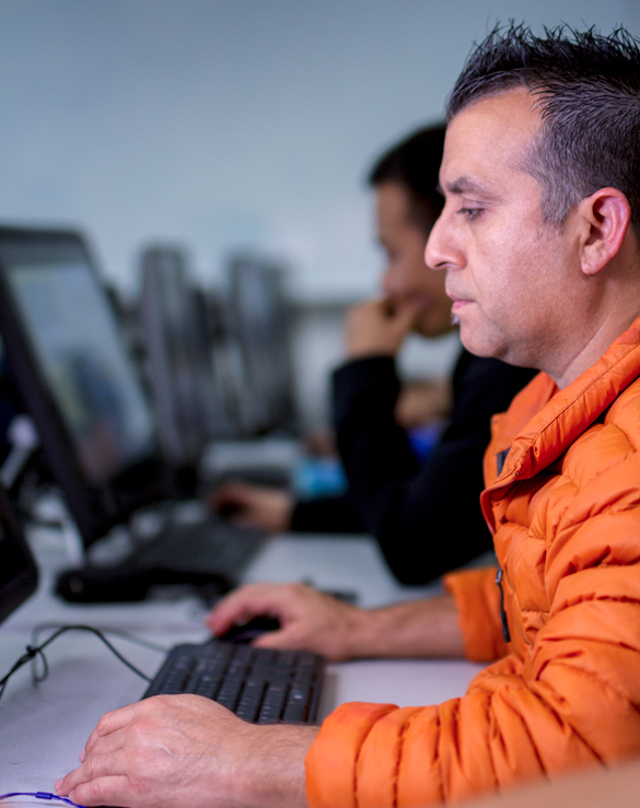 Media Entertainment Arts students working on computers. 