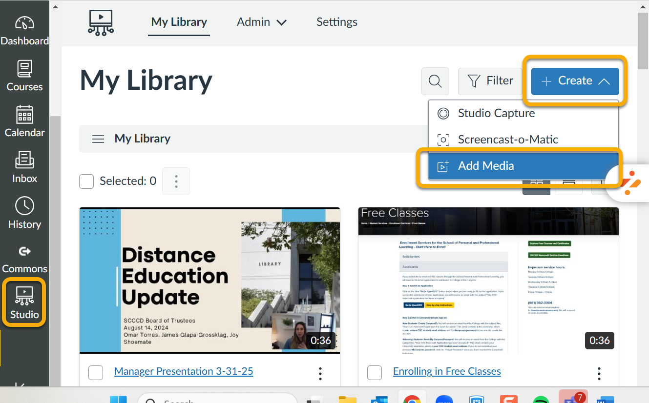 add media to Canvas Studio library