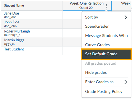 set default grade