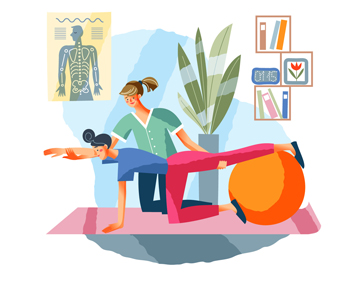 illustration - OTA assisting client with exersize ball.