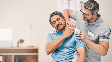 Go easy at the gym from now on. Shot of a senior man going through rehabilitation with his physiotherapist.