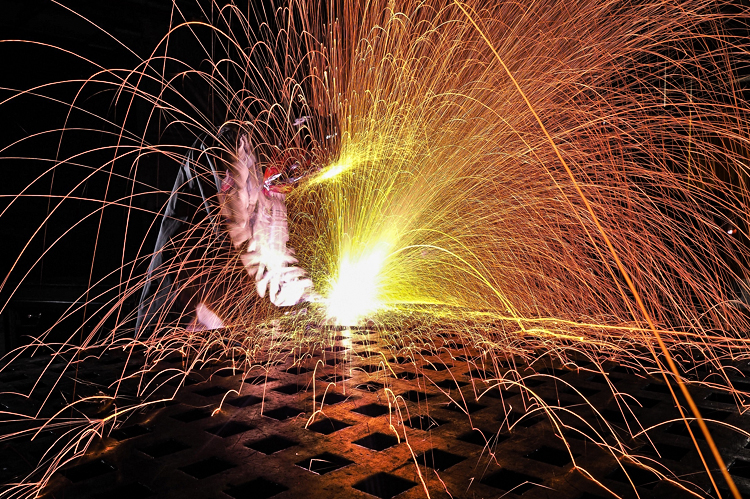 Welding sparks.