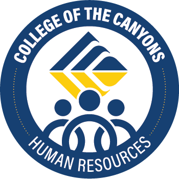 Logo for the College of the Canyons Human Resources department featuring stylized figures and a geometric design in blue and yellow.