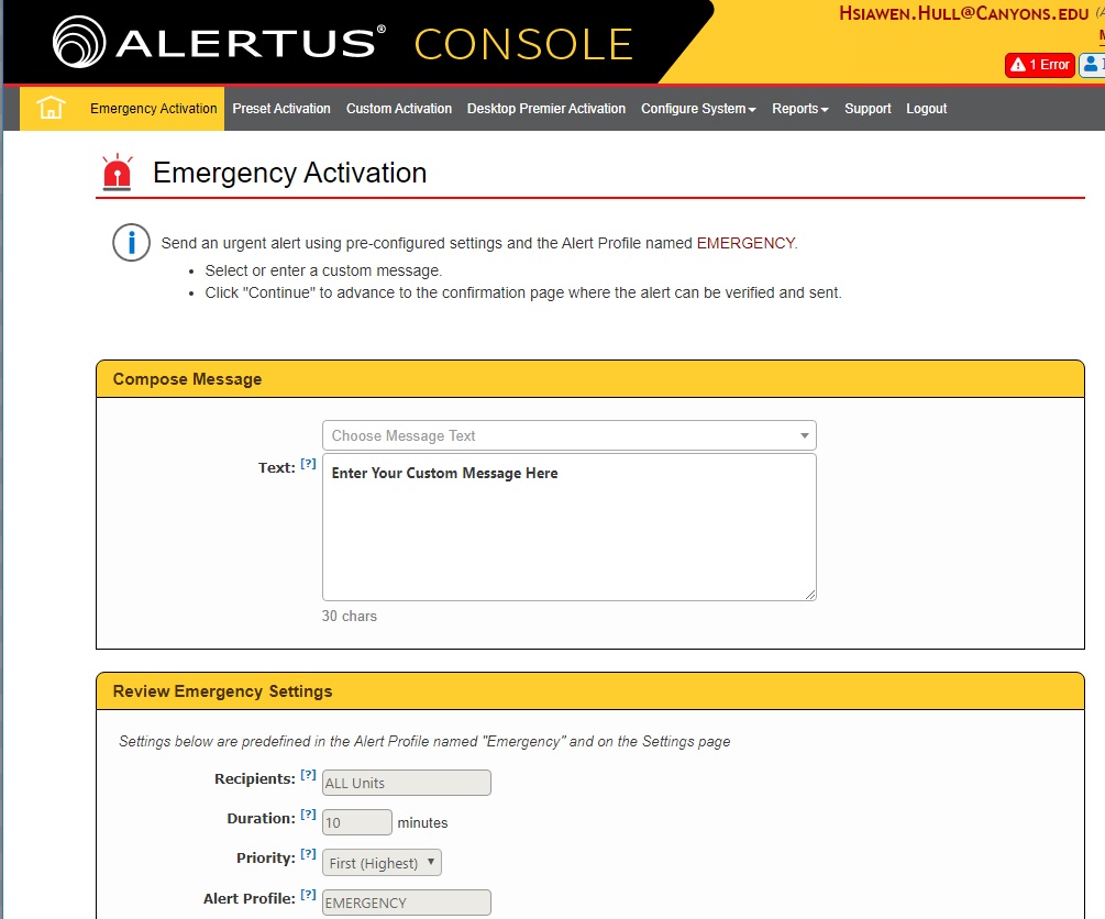 Emergency Activation