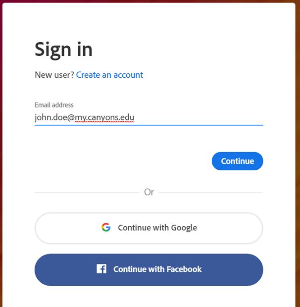CC login screen example