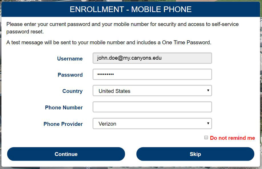 Moble number OTP enrollment example