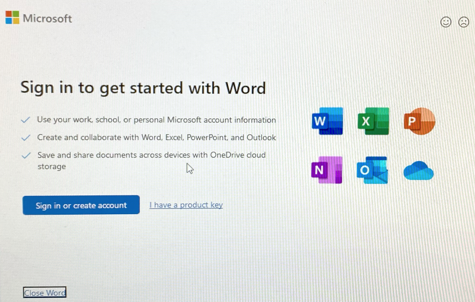 Office 365 login window