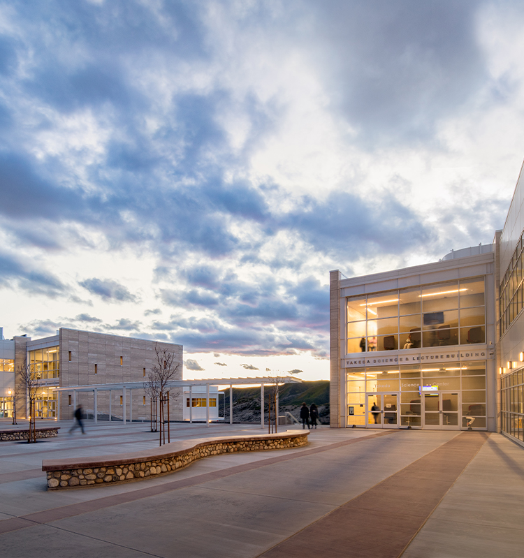 Students walk in the upper courtyard at the Canyon Country campus.