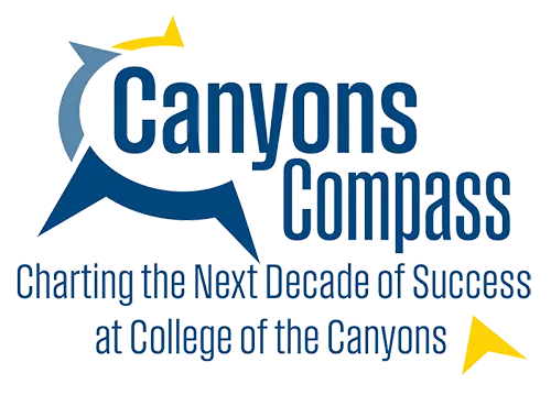 Canyons Compass logo with stylized blue compass arrow and the text “Charting the Next Decade of Success at College of the Canyons.”.