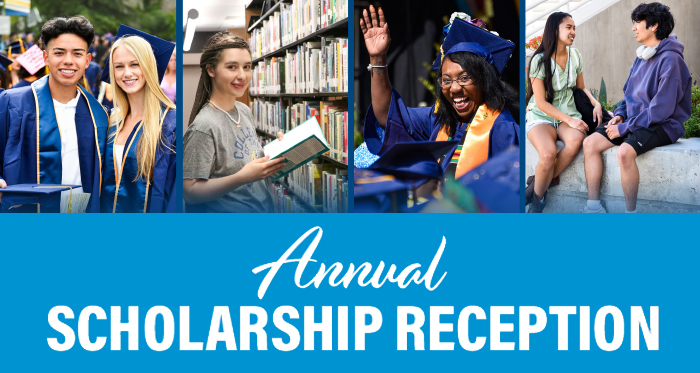 Photos of students and graduates accompany the text "Annual Scholarship Reception."
