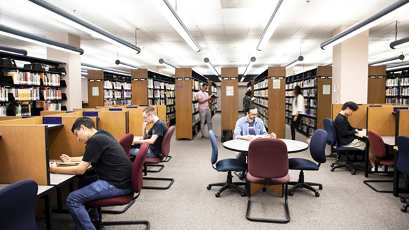 Students in a library.