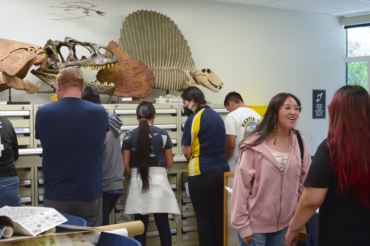 Navajo students learning about fossils.