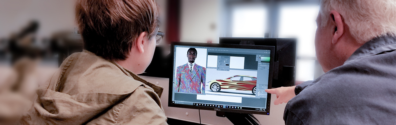 CAWT students with instructor In Photoshop program.