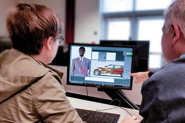 CAWT students with instructor In Photoshop program.