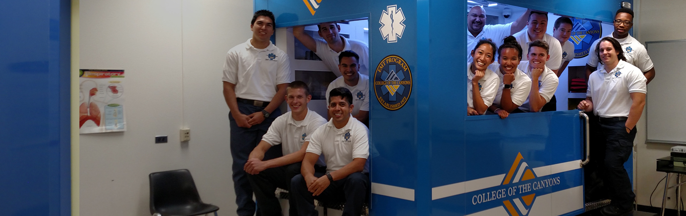 EMT students at COC in practice ambulance.