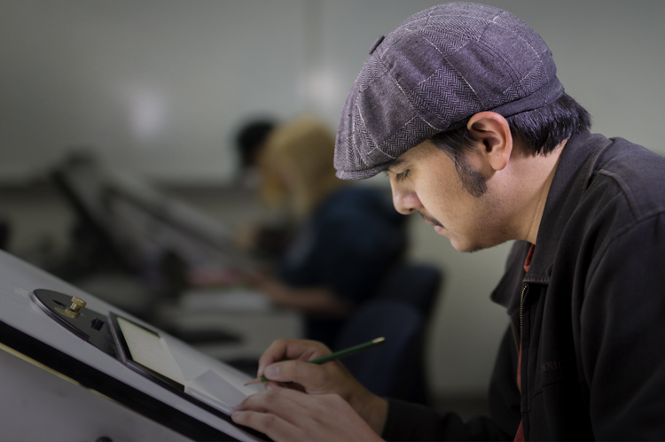 MEA  Animation student sketching in class.